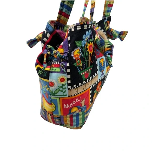 Vintage Teacher Tote Bag ABC Crayon School Theme Cotton Canvas 13.5x10.5 Exc Con - Picture 5 of 16